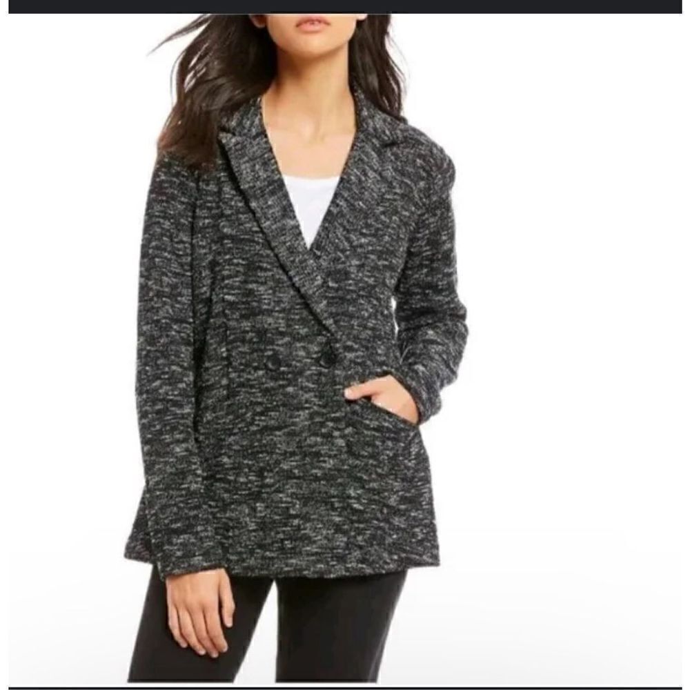 Eileen Fisher tweed classic collar blazer organic cotton blend L